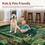 Ultra Soft Area Rug, Non Slip, Stain Resistant, Washable Area Rugs for Living Room, Bedroom, Artful Retro Animal Shapes(Green)