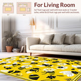 Ultra Soft Area Rug, Non Slip, Stain Resistant, Washable Area Rugs for Living Room, Bedroom, Contemporary Bee Theme Accent Piece(Yellow)