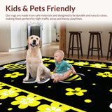 Ultra Soft Area Rug, Non Slip, Stain Resistant, Washable Area Rugs for Living Room, Bedroom, Delightful Springtime Blossom Motif(Black)