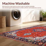 Ultra Soft Area Rug, Non Slip, Stain Resistant, Washable Area Rugs for Living Room, Bedroom, Distinct Geometric Orange and Brown Pattern(Red)