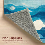 Ultra Soft Area Rug, Non Slip, Stain Resistant, Washable Area Rugs for Living Room, Bedroom, Tropical Wave Break Rug Surfboard Stripe Abstract Shell Shapes(Blue)