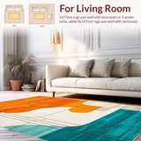 Ultra Soft Area Rug, Non Slip, Stain Resistant, Washable Area Rugs for Living Room, Bedroom, Retro Colorful Geometric Arrangement(Orange)