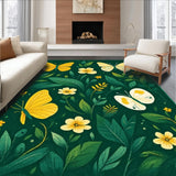 Ultra Soft Area Rug, Non Slip, Stain Resistant, Washable Area Rugs for Living Room, Bedroom, Elegant Dark Green Floral Accents(Green)