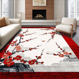 Ultra Soft Area Rug, Non Slip, Stain Resistant, Washable Area Rugs for Living Room, Bedroom, Traditional Japanese Blossom Theme(Red)