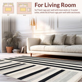 Ultra Soft Area Rug, Non Slip, Stain Resistant, Washable Area Rugs for Living Room, Bedroom, Bold Stripe Symphony Monochrome Rug with Dynamic Geometric Design(Black)