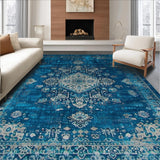 Ultra Soft Area Rug, Non Slip, Stain Resistant, Washable Area Rugs for Living Room, Bedroom, Chic Rustic Tiled Design Elements(Blue)
