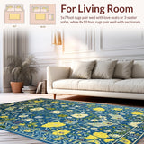 Ultra Soft Area Rug, Non Slip, Stain Resistant, Washable Area Rugs for Living Room, Bedroom, Charming Pastel Floral Arrangement(Blue)