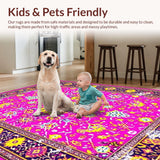 Ultra Soft Area Rug, Non Slip, Stain Resistant, Washable Area Rugs for Living Room, Bedroom, Eclectic Floral Medallion Motif(Pink)