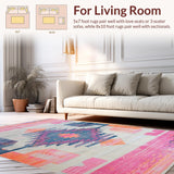 Ultra Soft Area Rug, Non Slip, Stain Resistant, Washable Area Rugs for Living Room, Bedroom, Artistic Contemporary Patterned Delight(Pink)