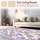 Ultra Soft Area Rug, Non Slip, Stain Resistant, Washable Area Rugs for Living Room, Bedroom, Whimsical Lavender Blooming Style(Purple)