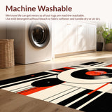 Ultra Soft Area Rug, Non Slip, Stain Resistant, Washable Area Rugs for Living Room, Bedroom, Artistic Striped Vintage Motif(Red)