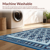 Ultra Soft Area Rug, Non Slip, Stain Resistant, Washable Area Rugs for Living Room, Bedroom, Stylish Woven Area with Geometric and Silver Floral Motifs(Blue)