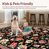 Ultra Soft Area Rug, Non Slip, Stain Resistant, Washable Area Rugs for Living Room, Bedroom, Artful Black Floral Display(Black)