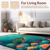 Ultra Soft Area Rug, Non Slip, Stain Resistant, Washable Area Rugs for Living Room, Bedroom, Sea Friends Area Rug Cartoon Ocean Life(Blue)