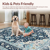Ultra Soft Area Rug, Non Slip, Stain Resistant, Washable Area Rugs for Living Room, Bedroom, Elegant Transitional Damask Aesthetic(Blue)