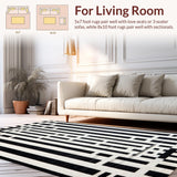 Ultra Soft Area Rug, Non Slip, Stain Resistant, Washable Area Rugs for Living Room, Bedroom, Monochrome Linear Weave Rug with Bold Alternating Stripes and Contrast(Black)