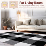 Ultra Soft Area Rug, Non Slip, Stain Resistant, Washable Area Rugs for Living Room, Bedroom, Stylish Neutral Plaid Theme(Black)