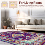 Ultra Soft Area Rug, Non Slip, Stain Resistant, Washable Area Rugs for Living Room, Bedroom, Vibrant Abstract Distressed Motif(Purple)