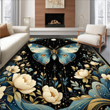 Ultra Soft Area Rug, Non Slip, Stain Resistant, Washable Area Rugs for Living Room, Bedroom, Retro Black Luna Moth Design(Blue)