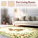 Ultra Soft Area Rug, Non Slip, Stain Resistant, Washable Area Rugs for Living Room, Bedroom, Elegant Earthy Floral Display(Beige)