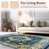 Ultra Soft Area Rug, Non Slip, Stain Resistant, Washable Area Rugs for Living Room, Bedroom, Heritage Collection Faded Area with Ornate Design(Blue)