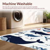 Ultra Soft Area Rug, Non Slip, Stain Resistant, Washable Area Rugs for Living Room, Bedroom, Lively Whale Graphic Composition(White)