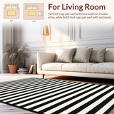 Ultra Soft Area Rug, Non Slip, Stain Resistant, Washable Area Rugs for Living Room, Bedroom, Contemporary Black White Striped Rug:  Indoor/Outdoor Design(Black)