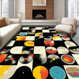 Ultra Soft Area Rug, Non Slip, Stain Resistant, Washable Area Rugs for Living Room, Bedroom, Retro Monochrome Circular Pattern(Black)