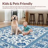 Ultra Soft Area Rug, Non Slip, Stain Resistant, Washable Area Rugs for Living Room, Bedroom, Vintage Tiled Area(Blue)