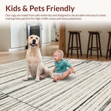 Ultra Soft Area Rug, Non Slip, Stain Resistant, Washable Area Rugs for Living Room, Bedroom, Contemporary Black & White Band Pattern Rug with Precision Striped Motifs(Black)