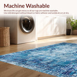 Ultra Soft Area Rug, Non Slip, Stain Resistant, Washable Area Rugs for Living Room, Bedroom, Cobalt Whisper Carpet, Aegean Tint, Distressed Block Print(Blue)
