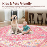 Ultra Soft Area Rug, Non Slip, Stain Resistant, Washable Area Rugs for Living Room, Bedroom, Sophisticated Rustic Floral Touch(Red)