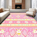 Ultra Soft Area Rug, Non Slip, Stain Resistant, Washable Area Rugs for Living Room, Bedroom, Bright Cheerful Bunny Artistry(Pink)