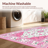 Ultra Soft Area Rug, Non Slip, Stain Resistant, Washable Area Rugs for Living Room, Bedroom, Chic Retro Botanical Motif(Pink)