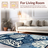 Ultra Soft Area Rug, Non Slip, Stain Resistant, Washable Area Rugs for Living Room, Bedroom, Lively Nautical Medallion Theme(Blue)