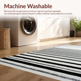 Ultra Soft Area Rug, Non Slip, Stain Resistant, Washable Area Rugs for Living Room, Bedroom, Bold Stripe Entryway Area Rug Black and White Patterned(Black)