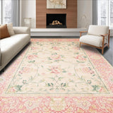 Ultra Soft Area Rug, Non Slip, Stain Resistant, Washable Area Rugs for Living Room, Bedroom, Beige Accent with Delicate Floral Elegant Indoor(Pink)