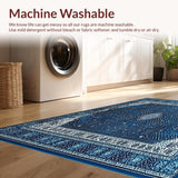 Ultra Soft Area Rug, Non Slip, Stain Resistant, Washable Area Rugs for Living Room, Bedroom, Intricate Abstract Spotted Area with Geometric Blue and Silver Design(Blue)