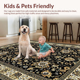 Ultra Soft Area Rug, Non Slip, Stain Resistant, Washable Area Rugs for Living Room, Bedroom, Sophisticated Vintage Floral Design(Black)