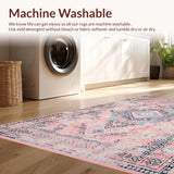 Ultra Soft Area Rug, Non Slip, Stain Resistant, Washable Area Rugs for Living Room, Bedroom, Elegant Distressed Ogee Pattern(Pink)