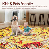 Ultra Soft Area Rug, Non Slip, Stain Resistant, Washable Area Rugs for Living Room, Bedroom, Stylish Retro Floral Aesthetic(Yellow)