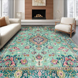 Ultra Soft Area Rug, Non Slip, Stain Resistant, Washable Area Rugs for Living Room, Bedroom, Cozy Earthy Medallion Design(Green)