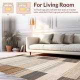 Ultra Soft Area Rug, Non Slip, Stain Resistant, Washable Area Rugs for Living Room, Bedroom, Chic Layered Design with Fringe(Beige)