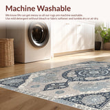Ultra Soft Area Rug, Non Slip, Stain Resistant, Washable Area Rugs for Living Room, Bedroom, Vintage Floral Kitchen Washable Accent Carpet(Gray)