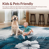 Ultra Soft Area Rug, Non Slip, Stain Resistant, Washable Area Rugs for Living Room, Bedroom, Elegant Gray Blue Floral Vibes(Gray)