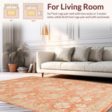 Ultra Soft Area Rug, Non Slip, Stain Resistant, Washable Area Rugs for Living Room, Bedroom, Floral Blossom Peach Rug with Elegant White Petals for Contemporary Home Decor(Orange)