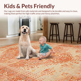 Ultra Soft Area Rug, Non Slip, Stain Resistant, Washable Area Rugs for Living Room, Bedroom, Artful Rustic Central Medallion Motif(Orange)