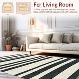 Ultra Soft Area Rug, Non Slip, Stain Resistant, Washable Area Rugs for Living Room, Bedroom, Modern Berber Stripe Farmhouse Living Room Rug(Black)