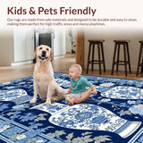 Ultra Soft Area Rug, Non Slip, Stain Resistant, Washable Area Rugs for Living Room, Bedroom, Rustic Tan Tiled Ginger Jar Aesthetic(Blue)