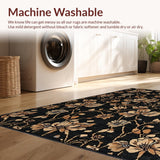 Ultra Soft Area Rug, Non Slip, Stain Resistant, Washable Area Rugs for Living Room, Bedroom, Vibrant Coastal Botanical Design(Black)